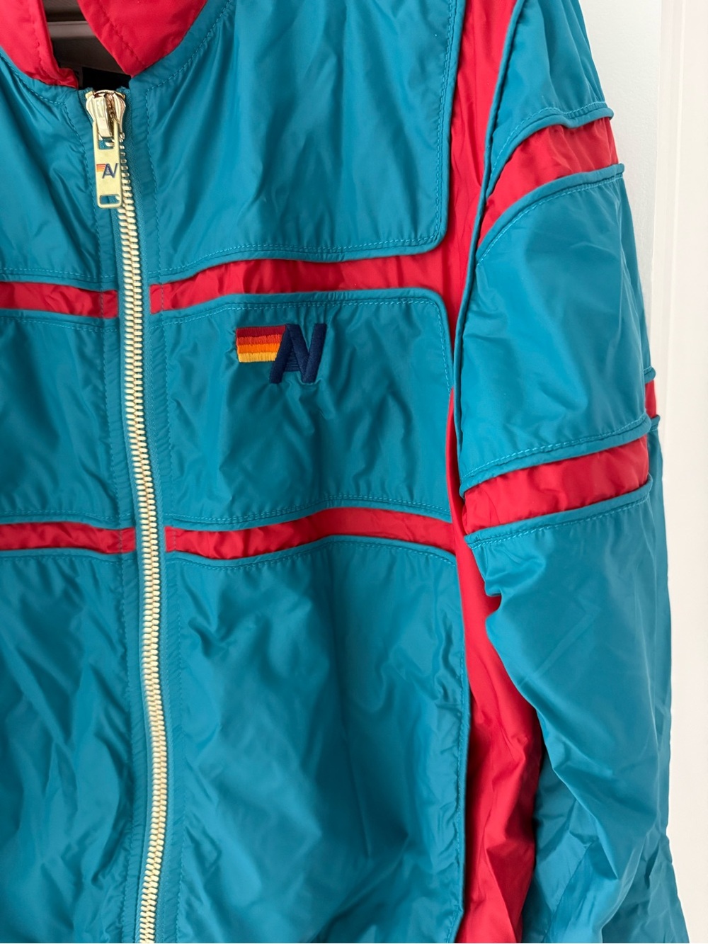 Aviator Nation Teal and Red Colorblock Bomber Jacket - Picture 3 of 4
